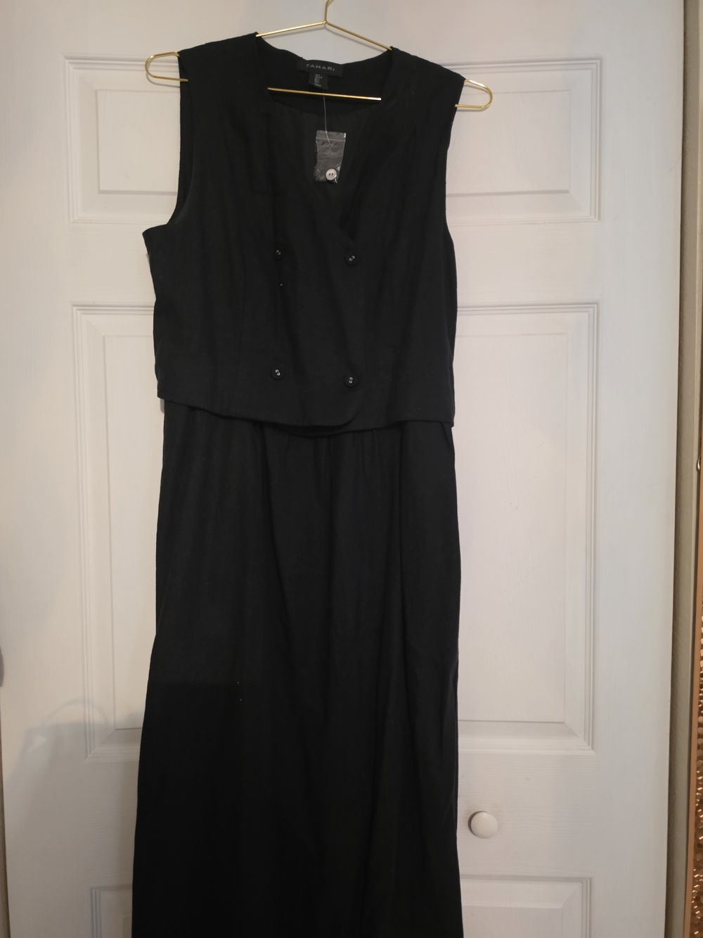 Tahari Black Sleeveless Maxi Dress with Double-Breasted Bodice